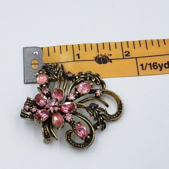 Vintage Signed Coro Flower Brooch Pink Gold Tone - Picture 13 of 14